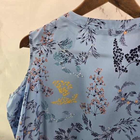 Maette Stella Dot Blouse Womens Large Blue Floral Cut Out Cold Shoulder Slouchy - Picture 6 of 13